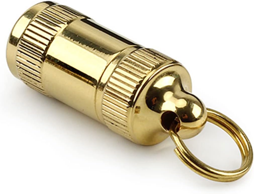 Portable Pill Case Container, Mini Brass Waterproof Keychain Pill Storage Box, Pill Holder Medicine Organizer for Pocket, Purse, Necklace, Outdoor Travel/Camping, S