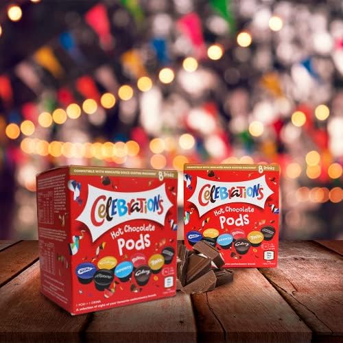 Celebrations Hot Chocolate Dolce Gusto Compatible Pods - Twix, Mars, Bounty, Snickers, Galaxy, Malteser, Milky Way & Galaxy Caramel Capsules - 1 Box, 8 Capsules