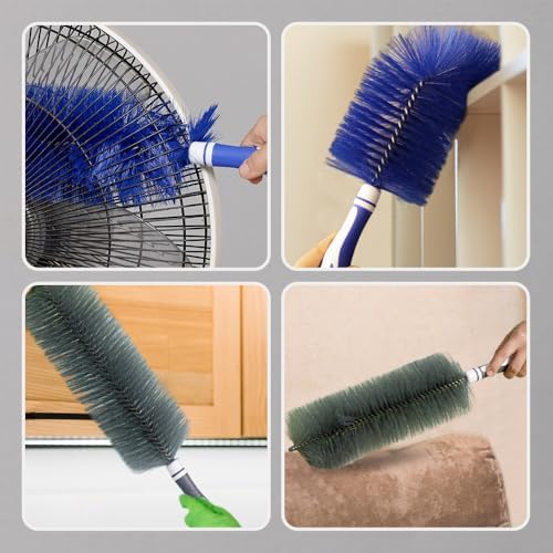 Fan Cleaner Brush, 2025 New Bendable Dusting Brush for Electric and Blind, Reusable Microfiber Dust Collector, Non-disassembly Cleaning (Blue)