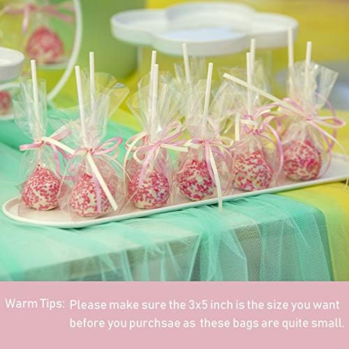 Morepack Cello Cellophane Treat Bags,200 PCS 3x5 Inches Clear Cake Pop Lollipop Bags with Twist Ties