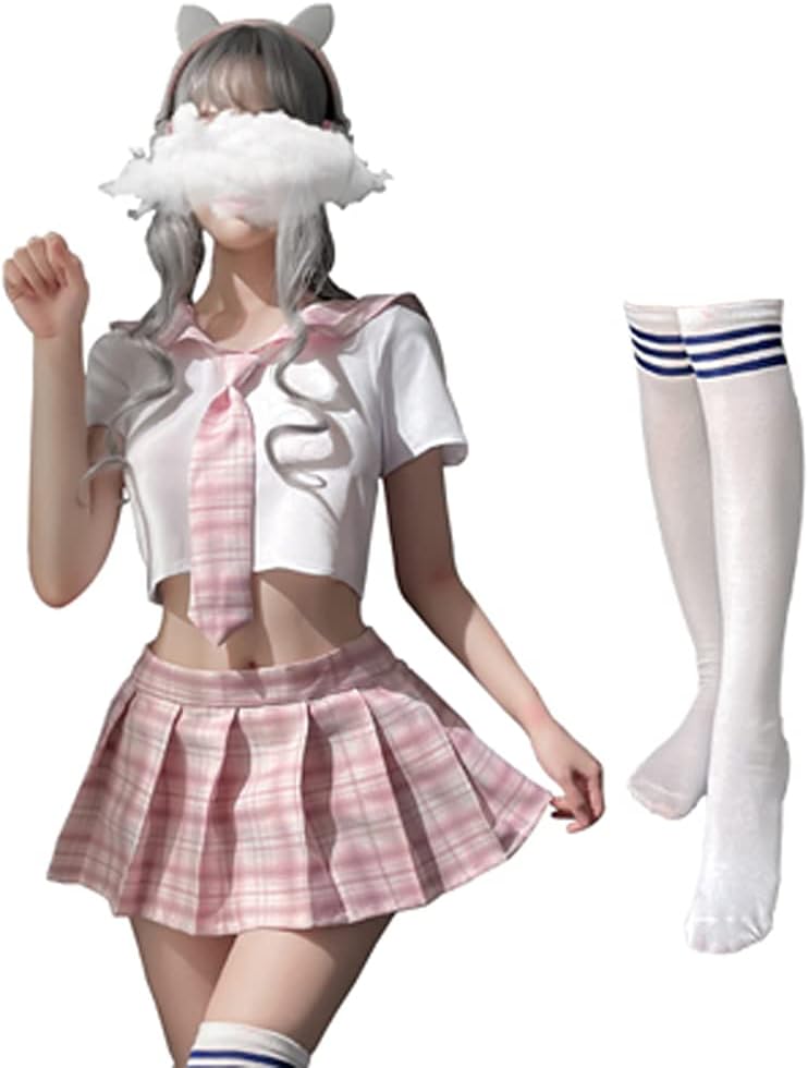 Schoolgirl Outfits Japanese Plaid Pleated Skirt JK Uniform Cosplay Lingerie