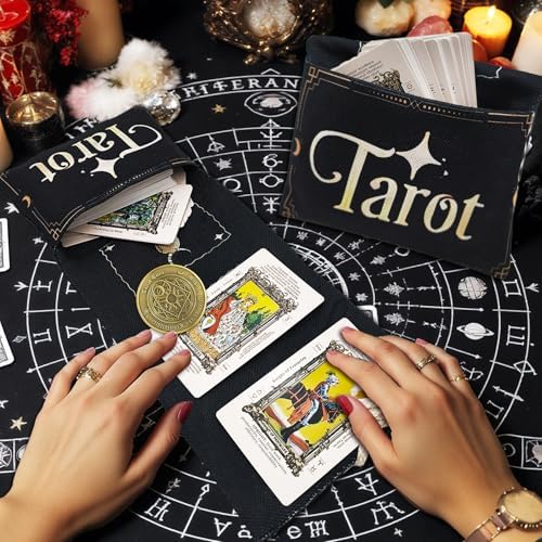 Knana 2Pcs Tarot Card Holder Linen Tarot Bag with Sun Moon Pattern Tarot Accessories Tarot Card Bag