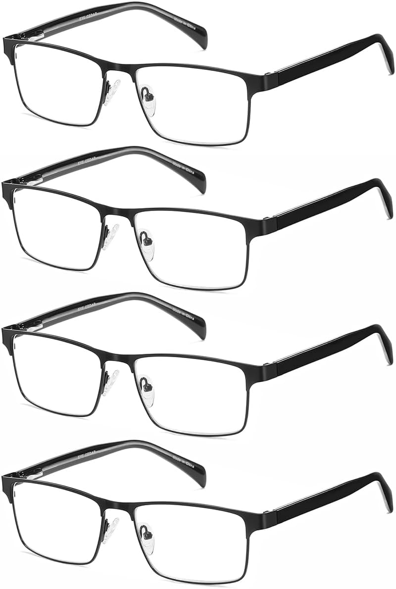 EYECEDAR 4-Pack Reading Glasses for Men Black Frame Adjustable Metal Spring Hinges Eyeglasses Readers for Men 2.5