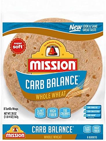 Mission 10 Inch Carb Balance Whole Wheat Tortillas LARGE Burrito 8 ct 20 oz Pack of 2 Total of 40 oz Kosher Certified