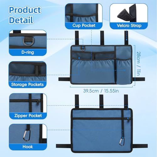 Walker Bag with Cup Holder for Folding Walker - Water Resistant Large Capacity Basket with Multiple Pockets, Walker Accessories for Seniors Elderly Handicap - Dark Blue