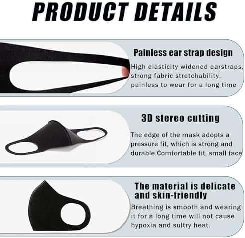 15PCS Black Reusable Face Masks Sponge Washable Breathable for Adult Men Women Dust Protection Not Cloth Fabric