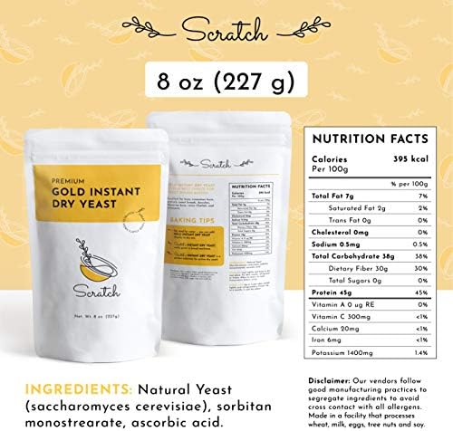 Scratch Gold Yeast - Instant Dry Yeast for a Rapid Rise - Add Straight to Dry Mix - Perfect for Making Bread, Bread Machines, Pizza Dough, Crusts & More - (Gold 8oz) (1 Packet)