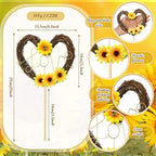 Chunful Wedding Cake Topper Love Cake Topper Rustic Heart Shaped Floral Vine Decoration Sign for Village Garden Weddings Bridal Shower Engagement Anniversary Party Decoration (Sunflower)