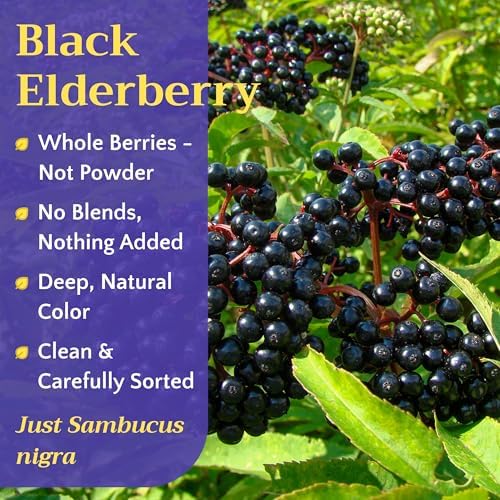 Black Elderberry Tea - Dried Whole Sumbucus Nigra Elderberries - Natural Sugar Free Fruit Berries, 2oz
