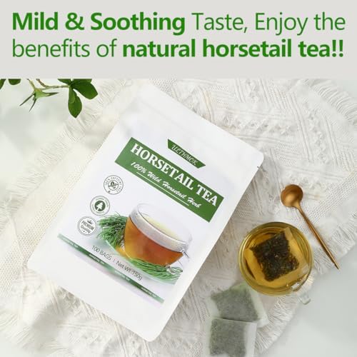 Premium 100 Horsetail Tea Bags, Made with 100% Wild Natural Horse Tail Herb, For Hair & Nail, No Additives & Caffeine Free-Cola De Caballo Hierba.