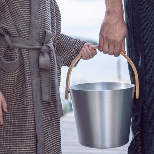 Rento Aluminum/Bamboo Silver Sauna Pail