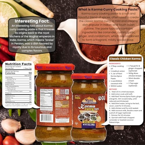 Rani Korma Curry Cooking Spice Paste 10o.5z (300g) Glass Jar ~ No Colors | All Natural | NON-GMO | Vegan | Gluten Free | Indian Origin