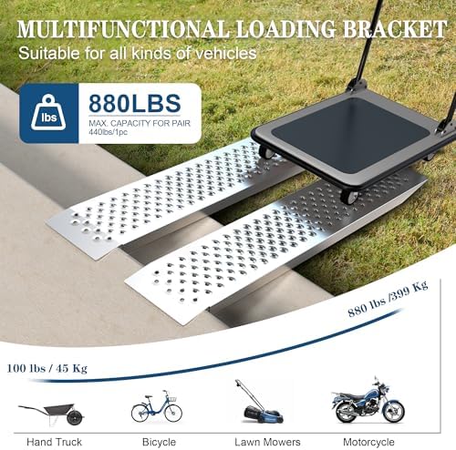 Aluminum Shed Ramp Pair-47.2" L x 8.5" W-2pcs, 880 lb Heavy-Duty Capacity, Lightweight 6.7 lb Each, Perforated Non-Slip Traction for Lawn Mower, Motorcycle, Wheelbarrow, ATV, Farm & Workshop