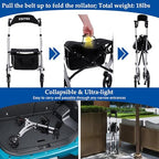 Rollator Walkers for Seniors,Rolling Walker with Backrest 300lbs, Folding Walking Aid with Seat and Brakes, Aluminum Heavy-Duty Drive Walker with Adjustable Handles, 8" All-Terrian Big Wheels