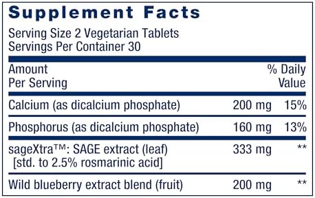 Life Extension Cognitex® Elite Pregnenolone, sage, Blueberry, ashwagandha, phosphatidylserine, Advanced Formula, Attention, Focus, Memory, Gluten-Free, Non-GMO, Vegetarian, 60 Tablets