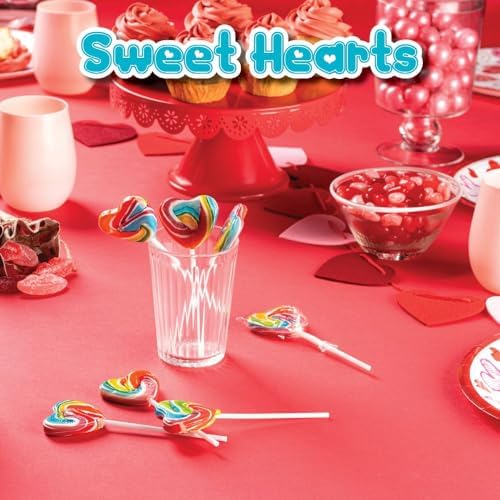 24 Heart Rainbow Lollipops Individually Wrapped, Bursting with Fruity Flavor, Great Swirl Lollipops for Kids Birthday Parties, Valentines Lollipop Party Favors and Cake Toppers, By 4YoreElves (Pack of 24)
