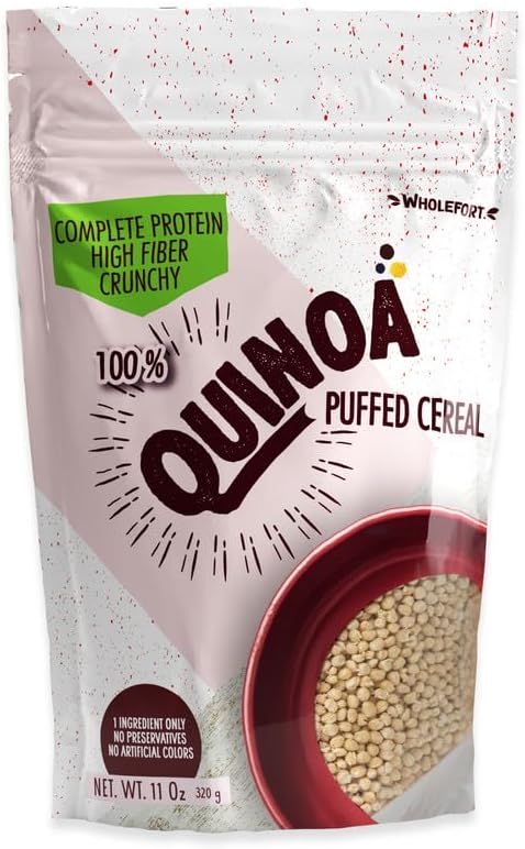 Puffed Quinoa Cereal + Nothing – Vegan – Gluten Free – Non-GMO – [11 oz] It Pops as Snacks – Cereal – Salad Topper for Sustainable Energy – Crunchy Ancient Good Mood Food – by Wholefort