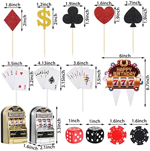 21 Pieces Casino Cake Decorations Set Includes Mini Slot Toy Machine Poker Cake Cupcake Topper Casino Happy Birthday Topper Poker Chips Dices for Las Vegas Scene Theme Parties