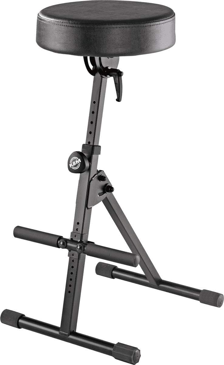 K&M - Konig & Meyer 14060.000.55 Performance Pneumatic Stool - Easily Adjust Cushioned Round Seat and Footrest - Professional Grade for all Musicians - German Made - Black Imitation Leather