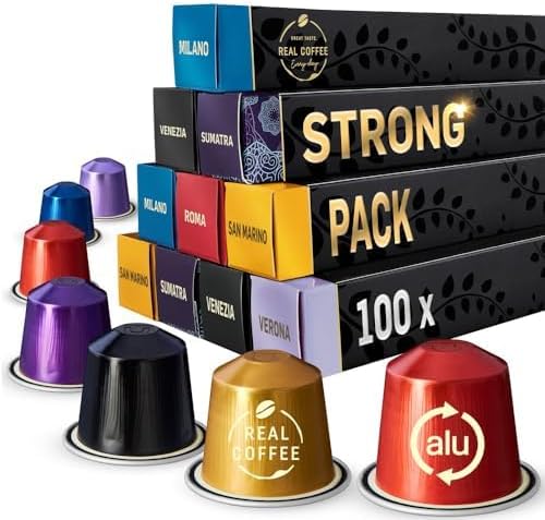 Strong Espresso Variety Pack for Nespresso | 100 Bold Aluminum Pods| 5 Intense Italian Flavors | 100% Nespresso Compatible Pods