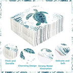 100Pcs Coastal Turtle Paper Napkins 3-ply 6.5'' x 6.5" Disposable Ocean Blue Sea Turtles Dinner Size Napkins Coral Starfish Square Beverage Napkin for Beach Holiday Lunch Dinner Party Kitchen Supplies