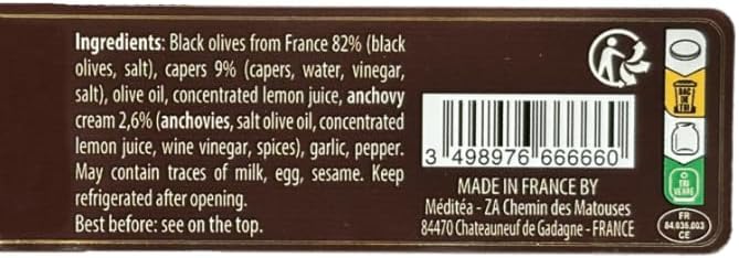 Tapenade Noire, Schwarze Oliven Zubereitung, 90g, Tapenade Noire aux Olives de Pays, Les DÃlices du LubÃron, Provence