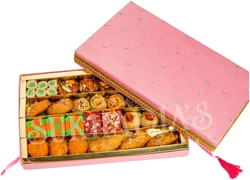 Sukhadia Sweets - Diwali Gift - Pink Royal Maharani with kundan gems- 40oz Premium Sweets - Indian Gift - Freshly Made In USA