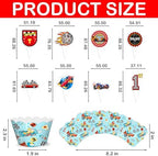 48PCS Race Car Themed Birthday Party Decorations | 24PCS Cupcake Toppers 24PCS Cupcake Wrappers Party Favors Supplies SuperCar Centerpiece Table Gifts for Boys Girls Carnival Prizes