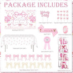 143PCS Pink Baby Shower Decorations for Girl, Welcome Baby Girl Party Decorations, Coquette Pink Bow Theme Backdrop Balloon Baby Boxes Banner for Girl Birthday Baby Shower Decor