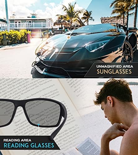 SKYOAK 2 PACK Upgraded Unbreakable Bifocal Reading Sunglasses Men TR90 Frame Wrap Around Design Glasses UV400 Protection Outdoor Sun Reader Sports/Driving (Black & Blue +3.5)