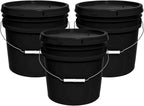 3.5-Gallon Bucket with Airtight Lid – Made in USA, Food Grade BPA Free Plastic, Heavy Duty Multi-Use, Metal Handle with Grip, Stackable Storage – Black, 3 Pack
