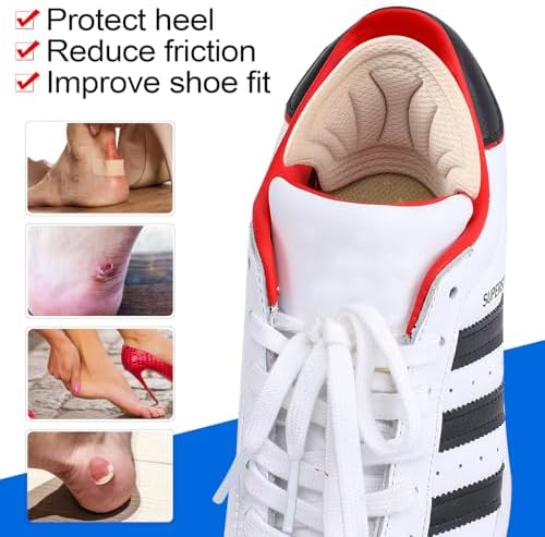Back of Heel Cushion Pads, Adhesive Heel Grips Inserts for Women Men, Reusable Heel Guards Liners for Loose Shoes, Too Big Boots, Improve Shoe Fit, 2pcs-Black+4pcs-Beige