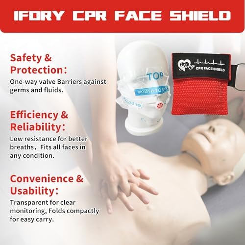 50 Packs CPR Face Shield with Keyring, CPR Pocket Mask Keychain for Emergency Kit with One Way Valve Breathing Barrier for First Aid or ADE Training