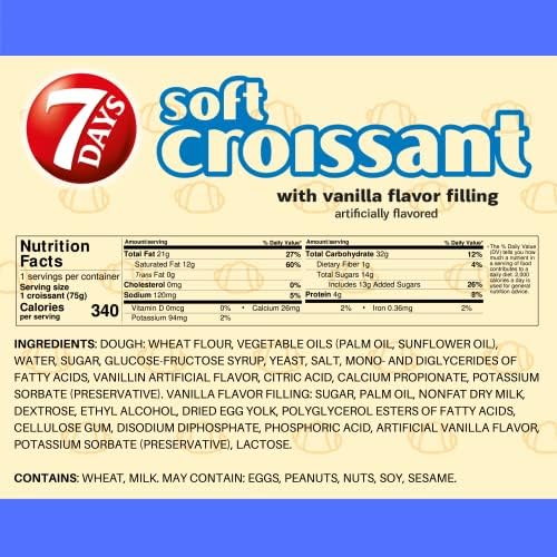 7Days Soft Croissant, Vanilla Croissant, Breakfast Pastry, Individually Wrapped On The Go Snack, Non-GMO, 2.65 Ounce (Pack of 6)