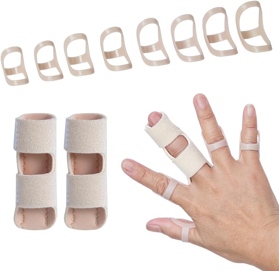 Oval Finger Splint 8 pcs and Trigger Finger Splints 2 pcs for Arthritis,Mallet Fingers - Comfortable and Effective Pain Relief Finger splints For Thumb, Index, Middle, Pinky or Ring Finger (4,5,6,7,8,9,10,11)
