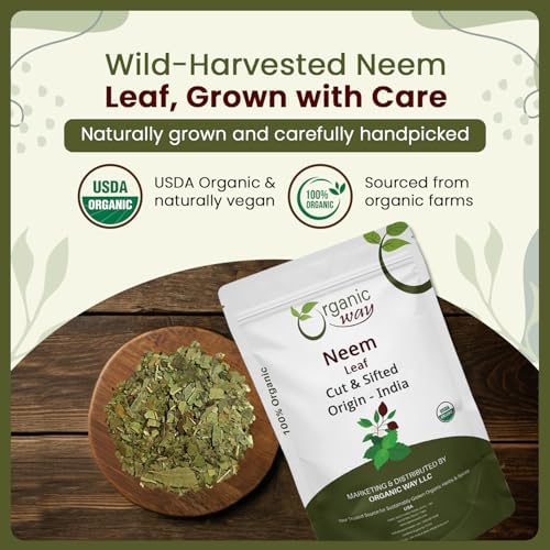 Organic Way Neem Leaf Cut and sifted | Herbal Tea | Premium Neem Leaf | USDA Certified | Non GMO & Gluten Free | Origin - India (4 oz - 1/4 lbs)
