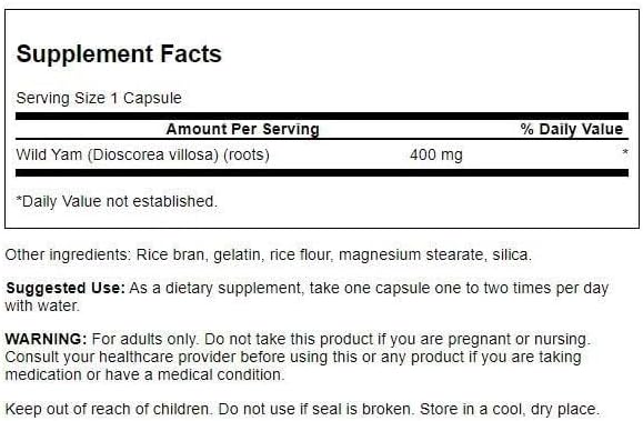 Swanson Full Spectrum Wild Yam 400 Milligrams 60 Capsules