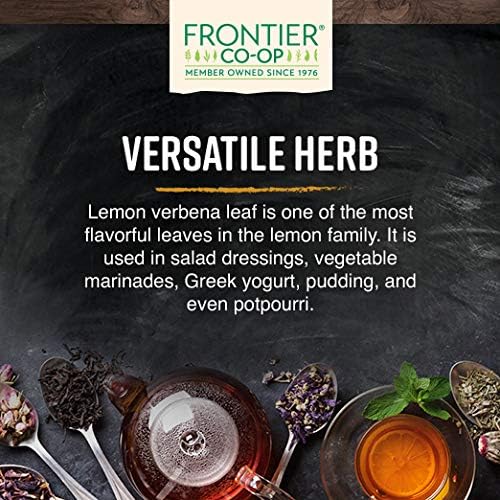Frontier Co-op Organic Lemon Verbena Leaf, Cut and Sifted, Kosher, Bulk Bag - Loose Leaf Lemon Verbena Tea - Cafe and Restaurant Supply | 16 Ounce (Pack of 1)
