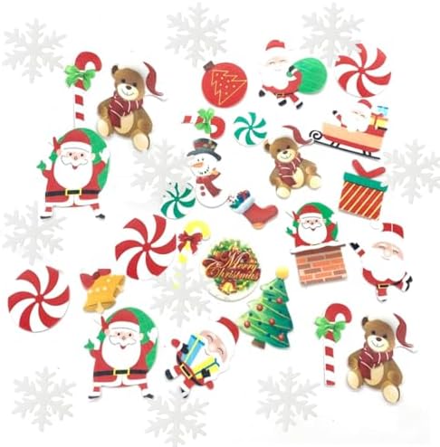 64PCS Christmas Edible Cake Topper Decorations Santa Claus Snowflakes Cupcake Toppers Wafer Paper