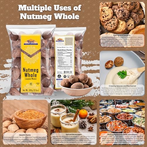 Rani Nutmeg (Jaiphul) Whole Spice, 21-23 Pieces, 3.5oz (100g) ~ All Natural | Vegan | Gluten Friendly | NON-GMO | Kosher | Indian Origin