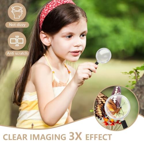 SenseYo 10 Pack 3X Mini Magnifying Glass for Kids, Small Colorful Kid Magnifier for Observation (Black)