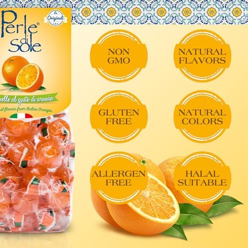 Perle di Sole Orange Hard Candy Made in Italy - Italian Hard Candy Individually Wrapped - Sour Citrus Candies - Orange Drops (17.6 oz | 500 g)