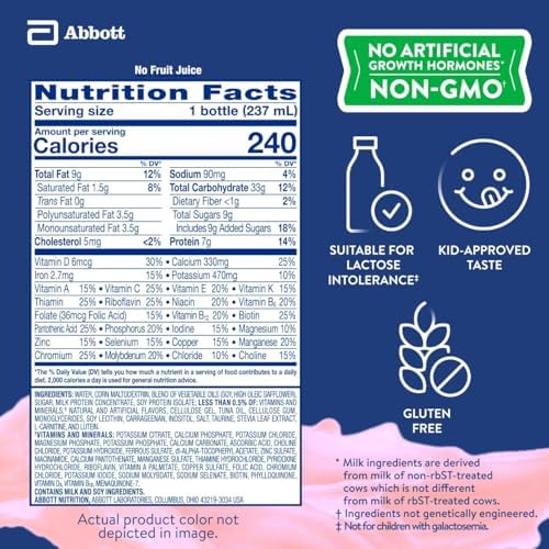 PediaSure Grow & Gain with Immune Support, 27 Vitamins & Minerals for Kids, 7g Protein, Non-GMO, Gluten-Free, Strawberry, 8-fl-oz Bottle, Pack of 24