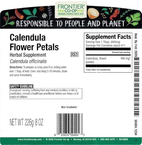 Frontier Co-op Dried Calendula Flower Petals, 8 oz, Bulk Bag - For Herbal Teas, Culinary Use, and DIY Skincare