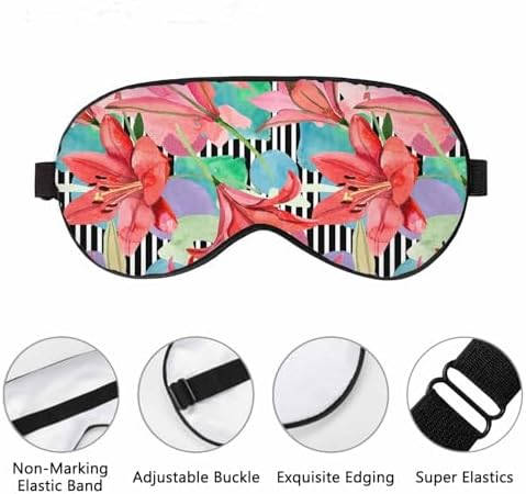 Red Lily Flower Sleep Eye Mask Watercolor Floral Botanical Flower Aquarelle Wildflower Men Women Sleep Mask with Adjustable Strap Eye Cover Eye Shade for Travel, Nap,Meditation