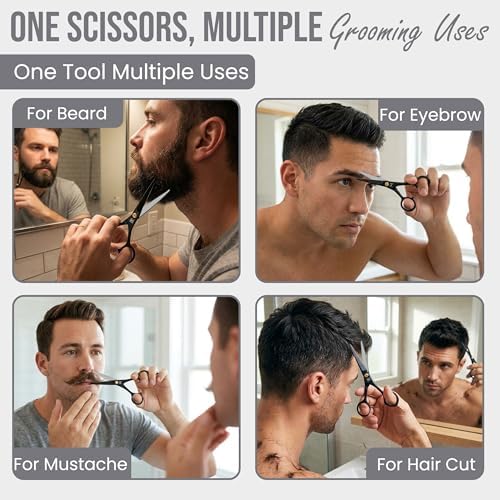 Mustache & Beard Scissors for Men – Professional 5" Stainless Steel Grooming Kit with Comb & Travel Case – Sharp Facial Hair Trimming Tool for Mustache, Beard, Nose & Eyebrows
