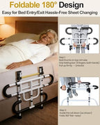 Aliseniors Bed Rails for Elderly Adults Safety - ASTM Certified Bed Assist Grab Bar for Seniors with Adjustable Legs, 300lb Foldable Bedside Dual-Tier Handle - Fits King Queen Twin for Fall Prevention