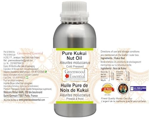 Greenwood Essential Pure Kukui Nut Oil (Aleurites moluccanus) Cold Pressed 300ml (10 oz)