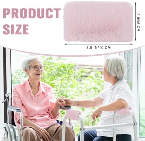 Threlaco 2 Pcs Walker Handle Cushions Fluffy Walker Hand Pads Universal Padded Rollator Hand Cover for Folding Rolling Wheelchair, Senior, Elderly Grippers, with 2 Extra Foam Pads(Pink)