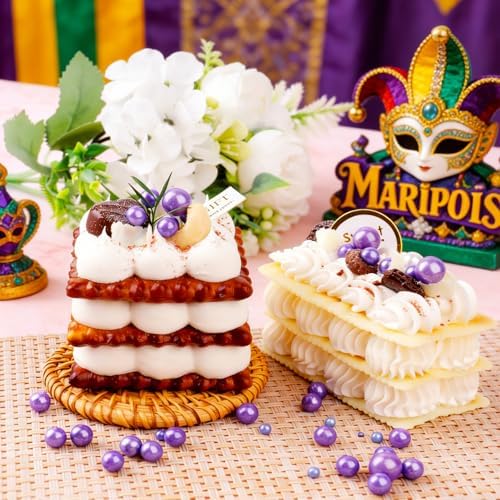 Purple Pearl Sprinkles for Cake Decorating, 4 Sizes Sugar 130g/4.6oz, Cupcake, Ice Cream, Donuts, Macaron Toppings Supplies (2mm, 4mm, 7mm, 1cm)